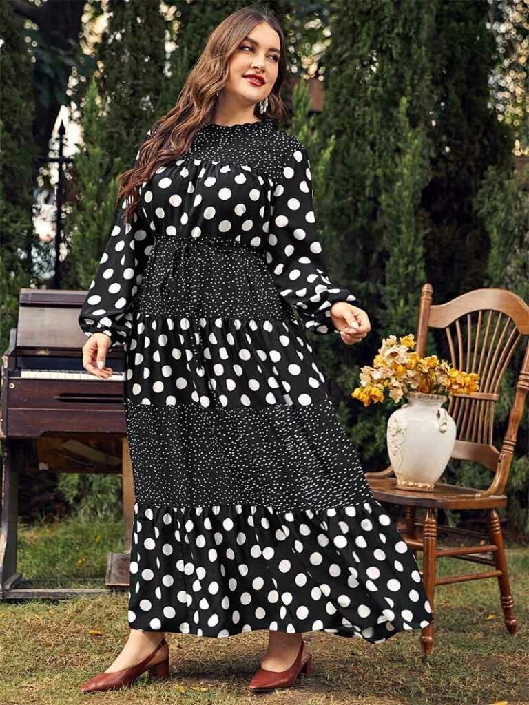 Can'T Replace The Classic Fashion Polka-Dot Plus-Size Dress-Polka dot print butterfly collar dress