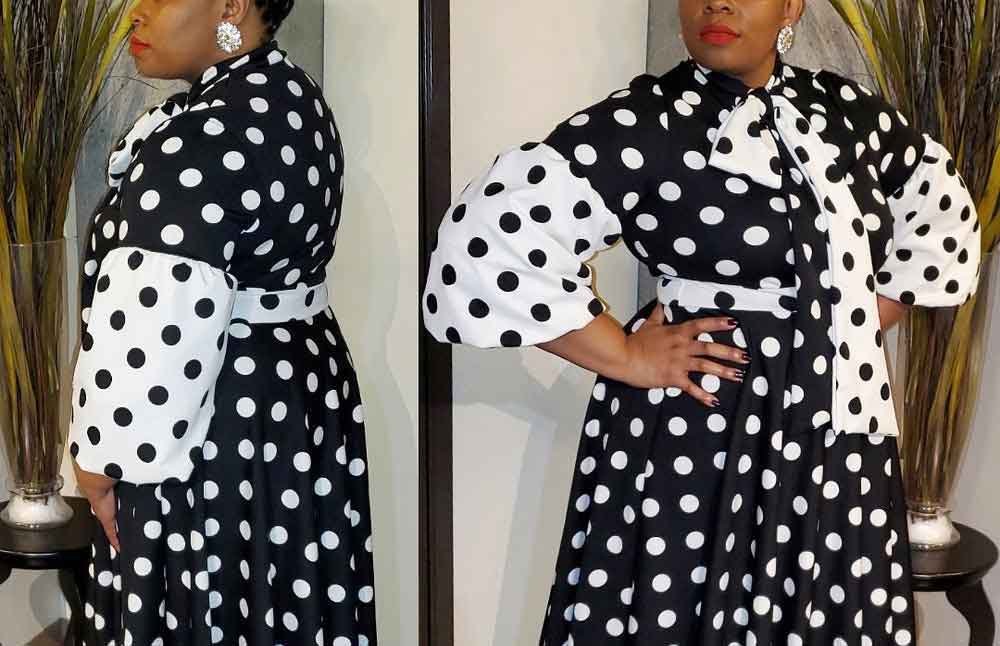 Can'T-Replace-The-Classic-Fashion-Polka-Dot-Plus-Size-Dress-Retro-Temperament--polka-dot-plus-size-dress-front view and lefi side view